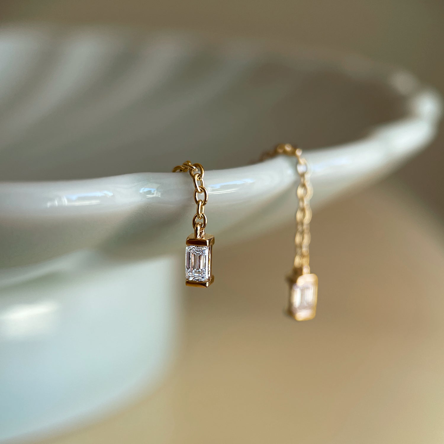 Emerald Diamond Threader Earrings - Yellow Gold