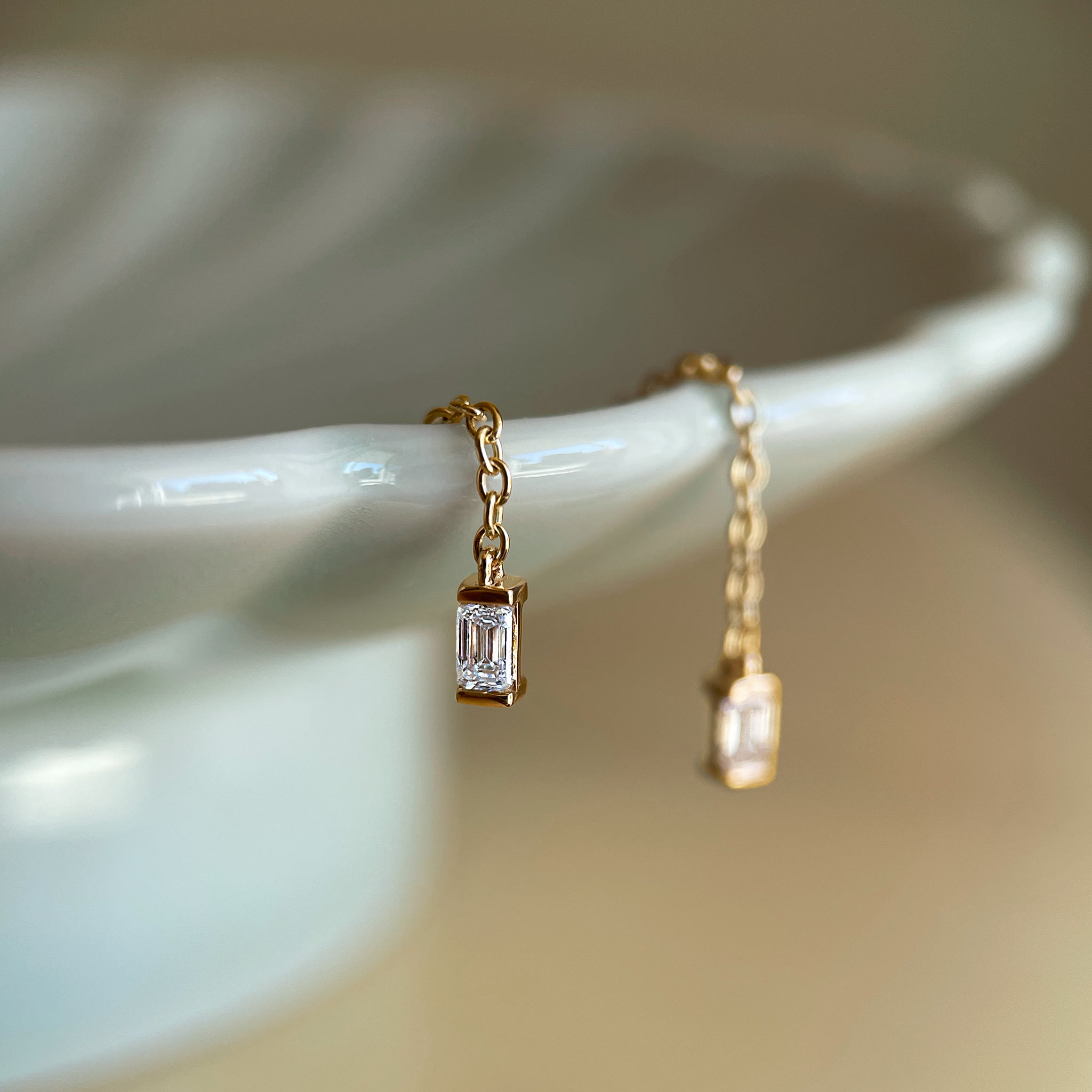 Emerald Diamond Threader Earrings - Yellow Gold