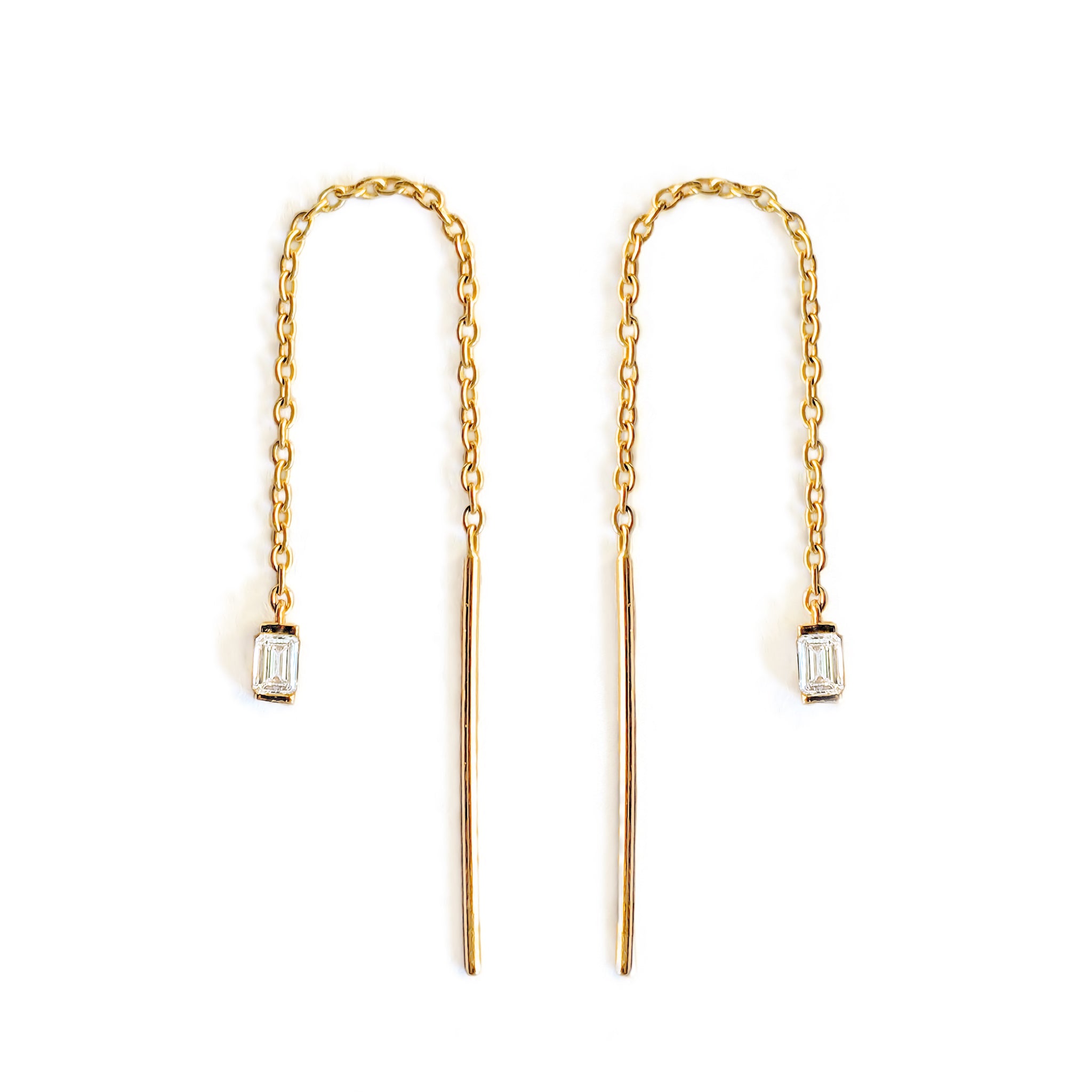 Emerald Diamond Threader Earrings - Yellow Gold