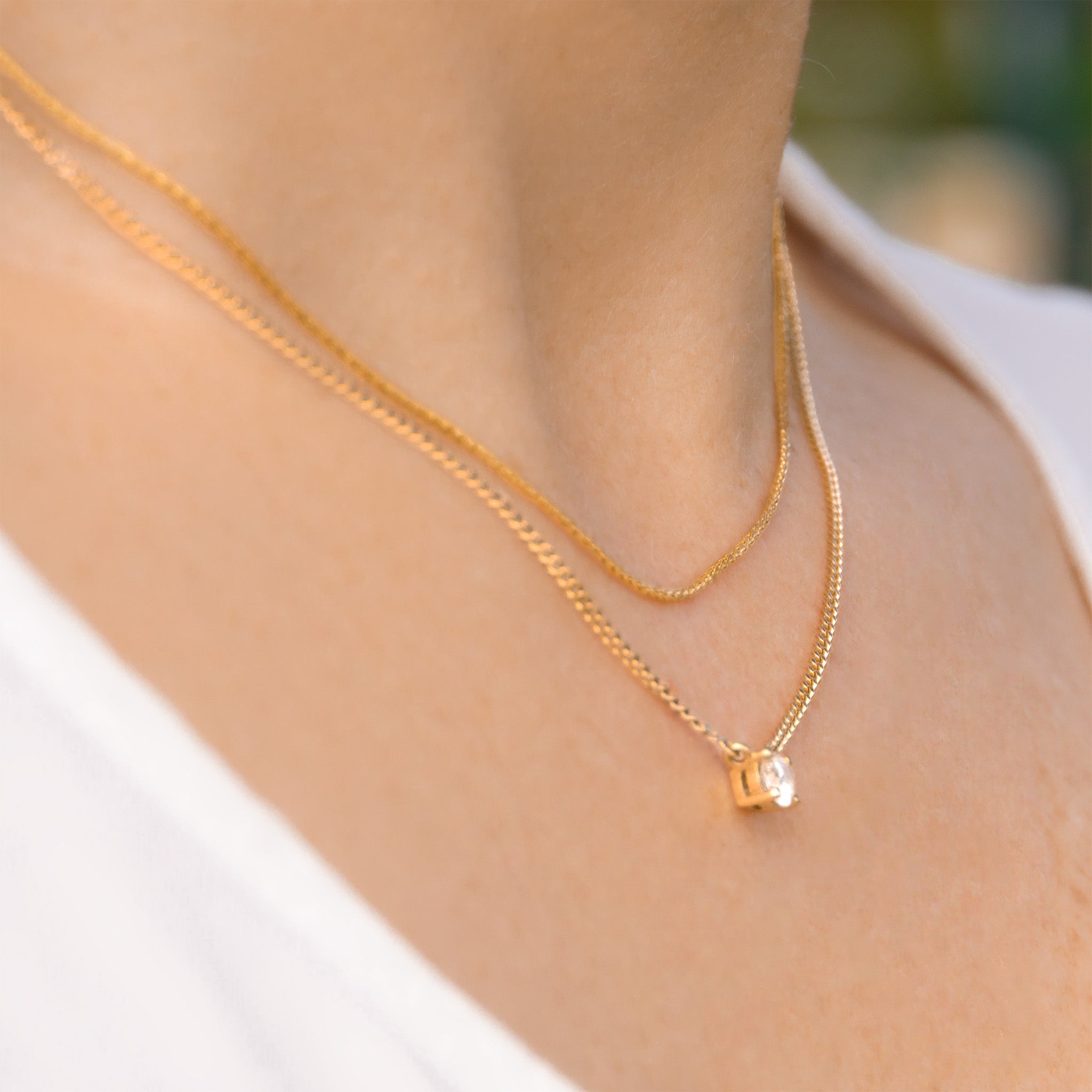 Layered solitaire lab diamond and gold wheat chain necklaces - AïANA