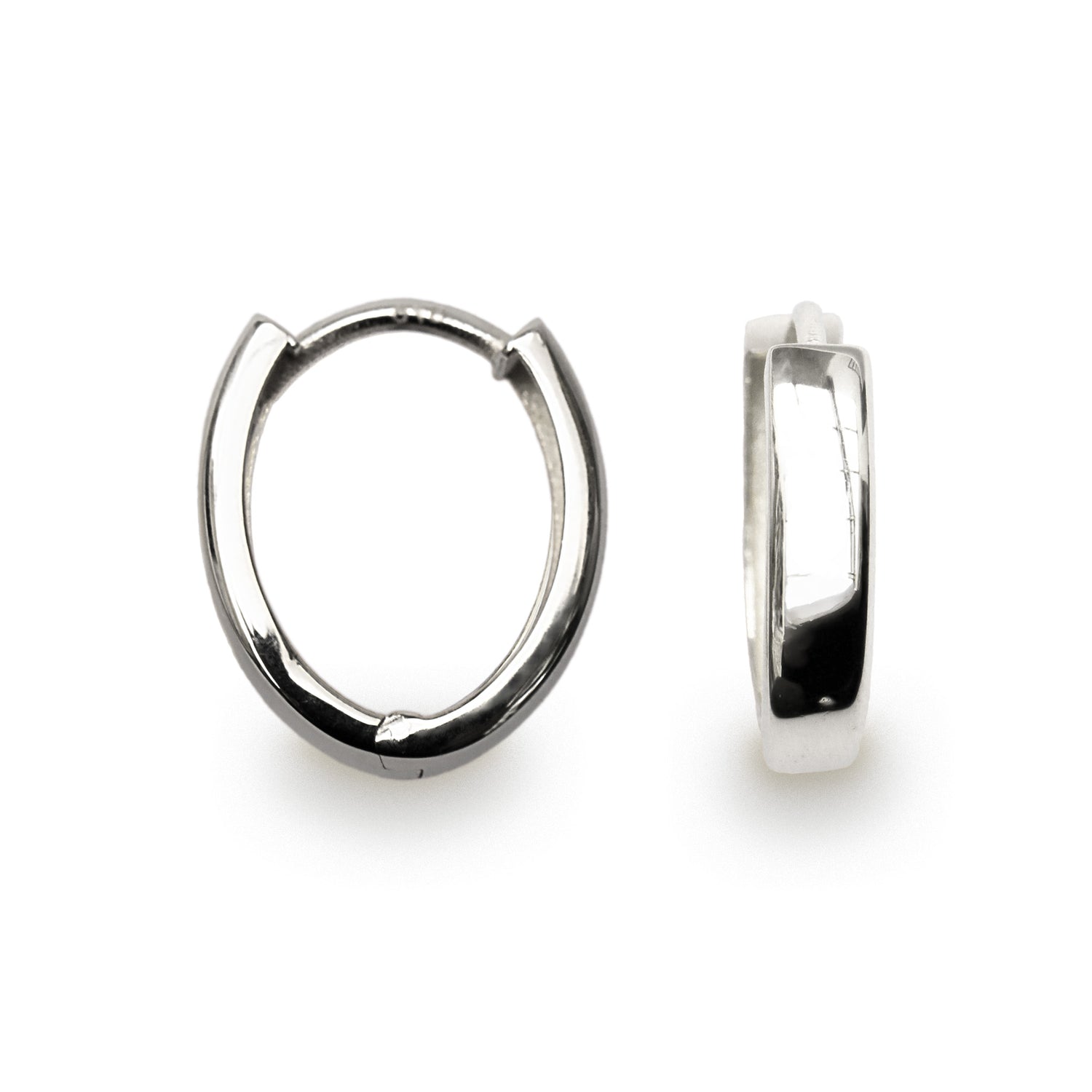 solid gold oval shaped huggie hoops 11mm