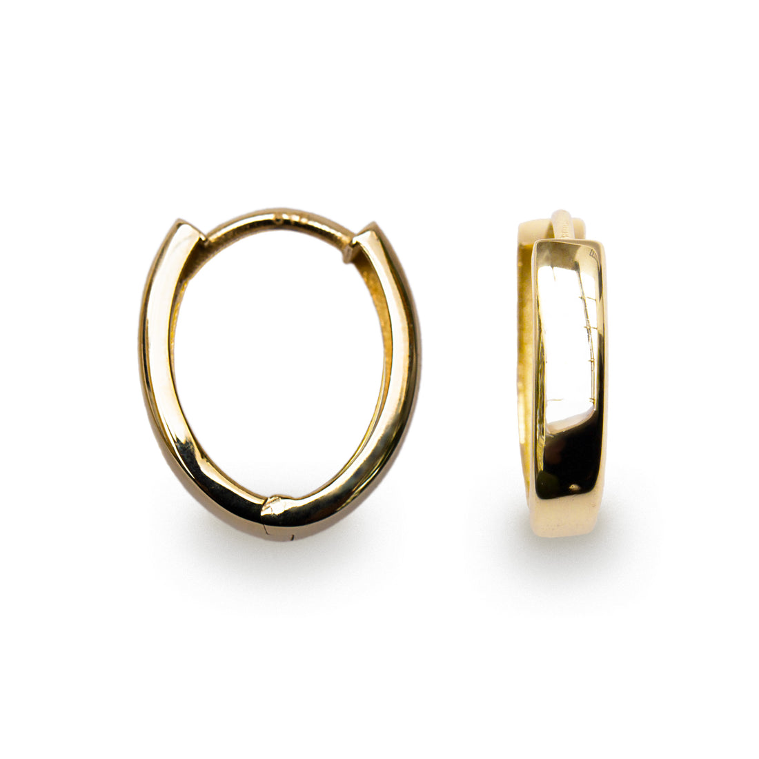 solid gold oval shaped huggie hoops 11mm