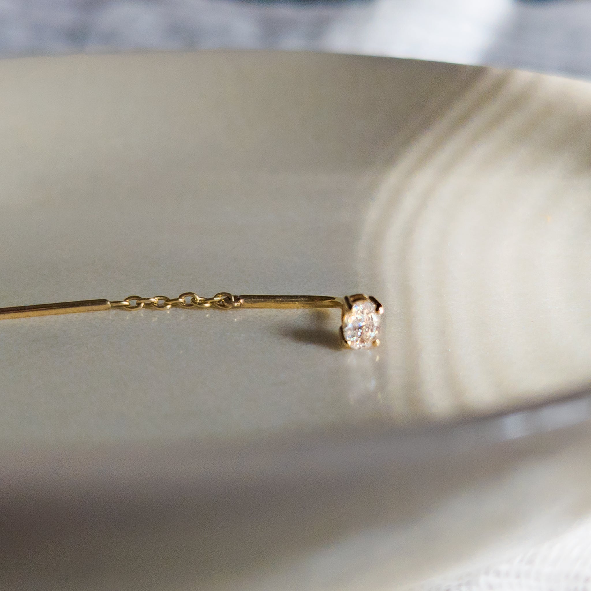 Oval Diamond Threader Earrings - Yellow Gold