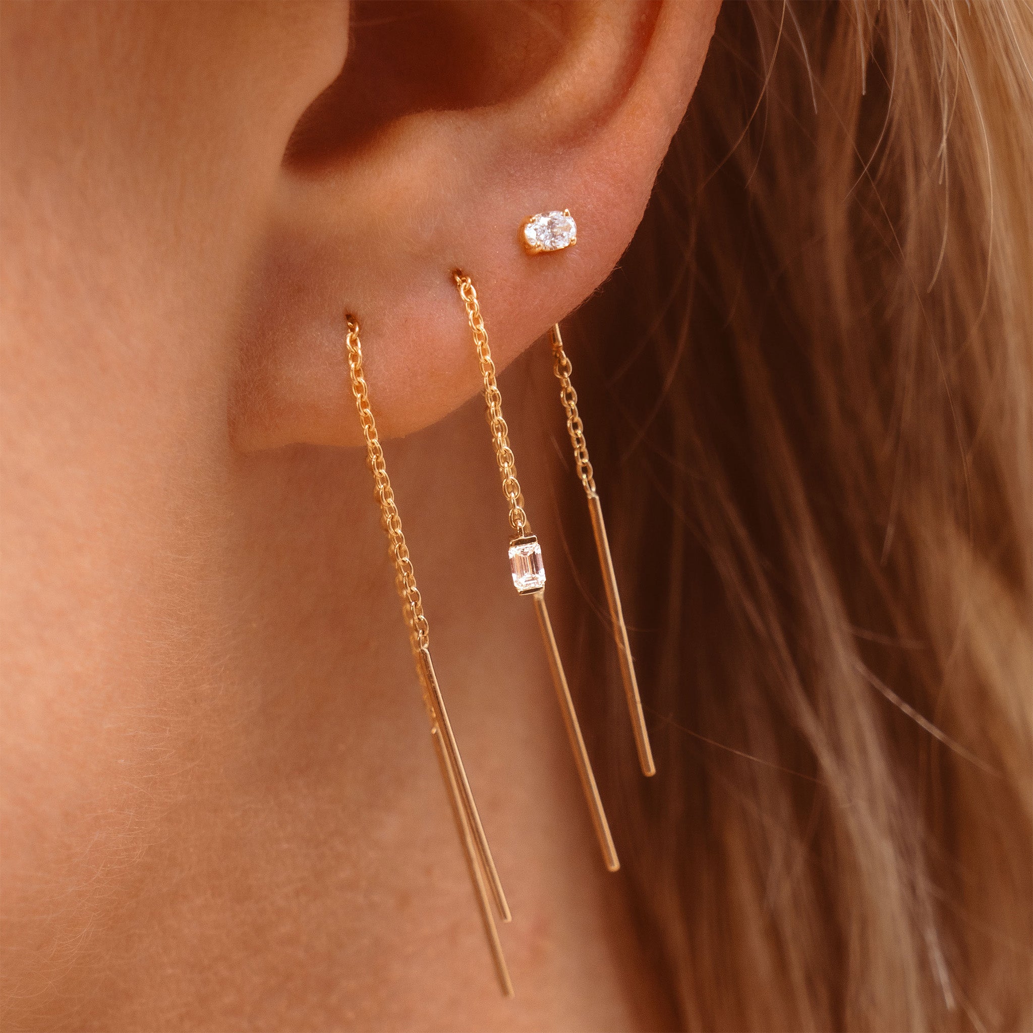 diamond threader earring chain earring stack Australian lab diamond jewellery