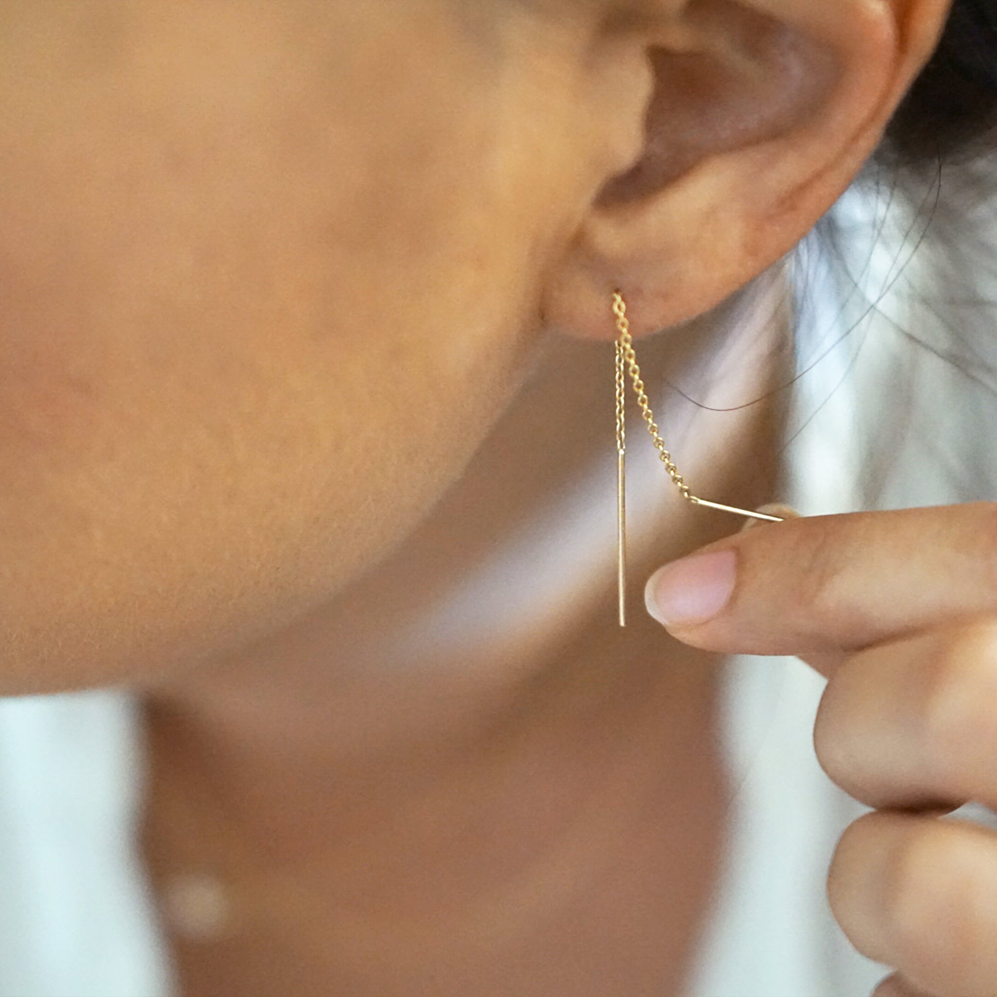Strand Threader Chain Earrings - Yellow Gold