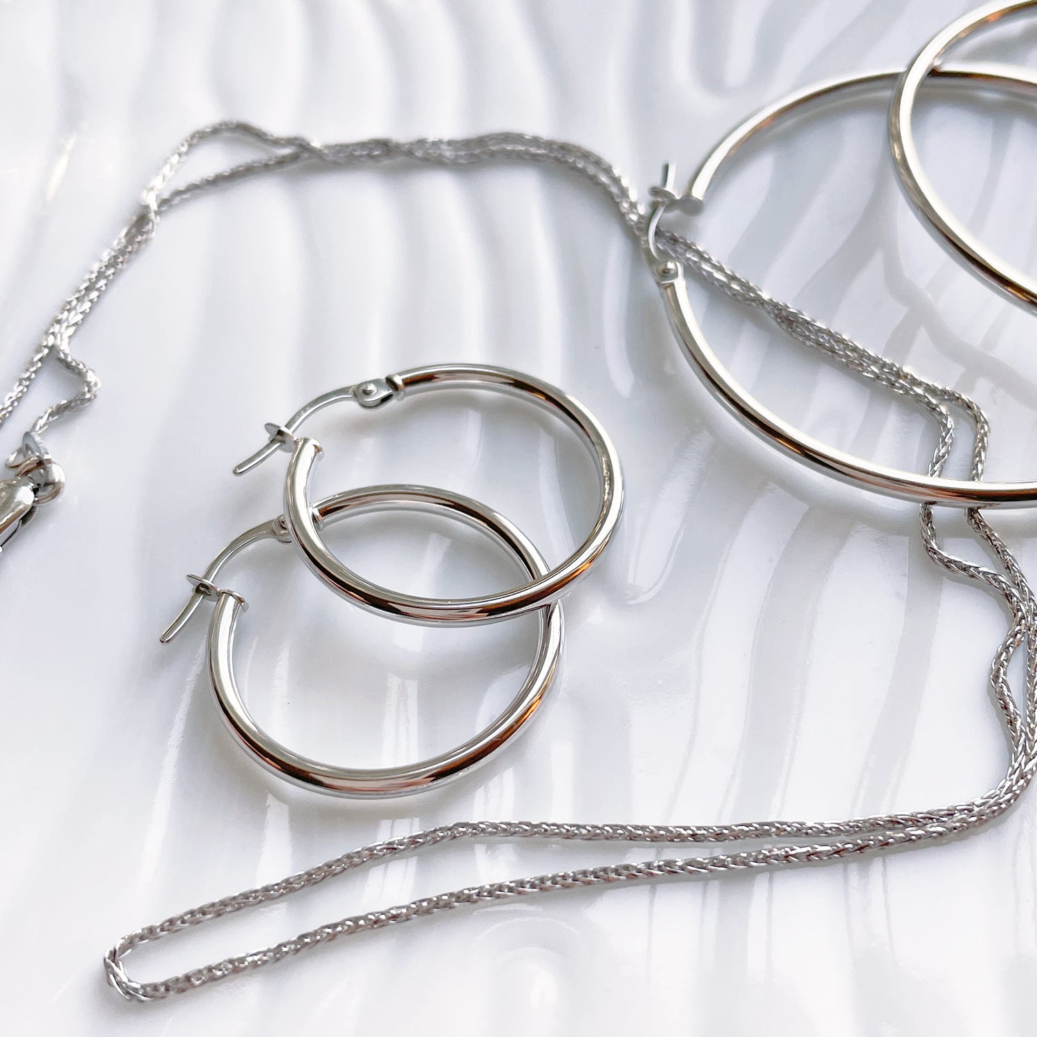 Midi Hoops - White Gold