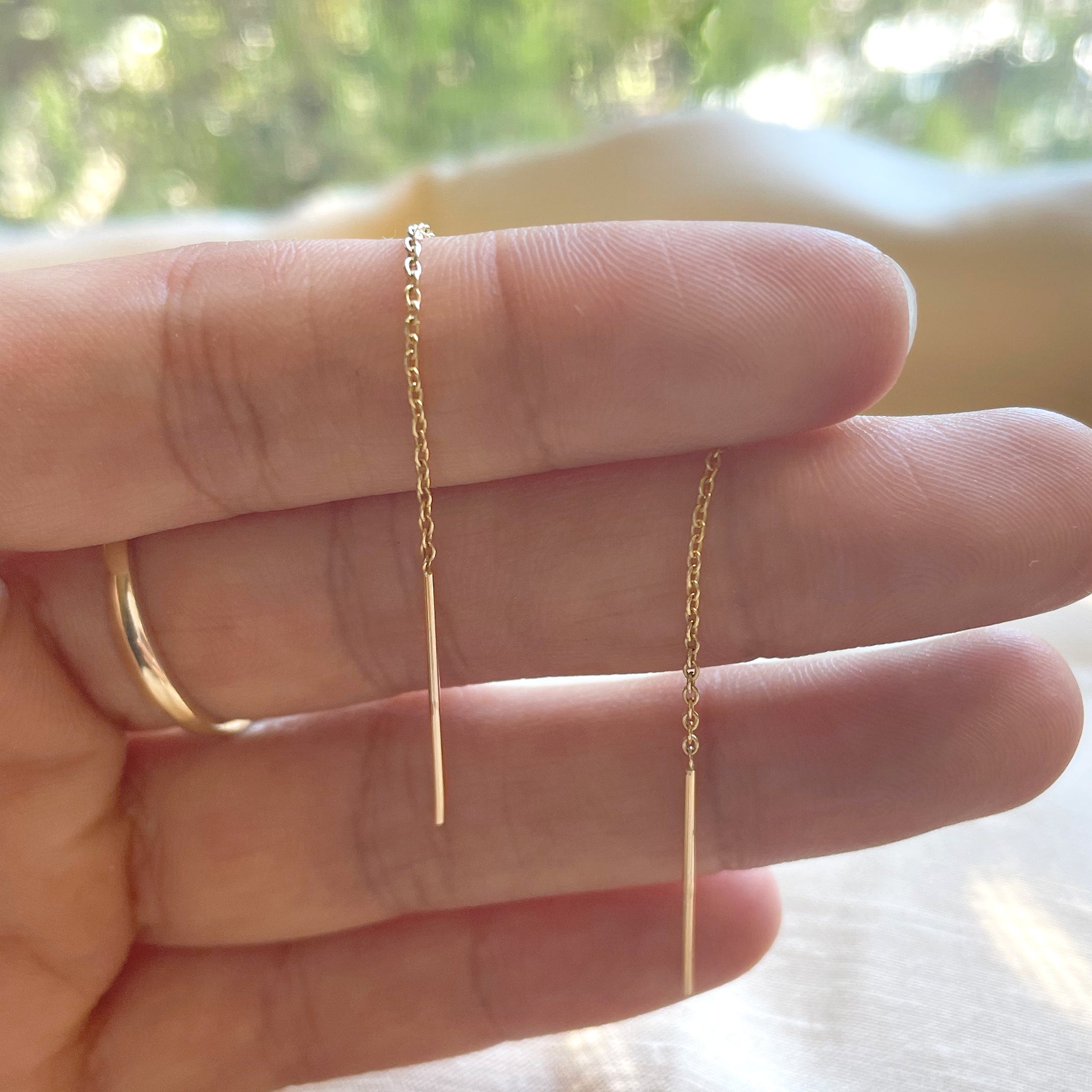 Strand Threader Chain Earrings - Yellow Gold