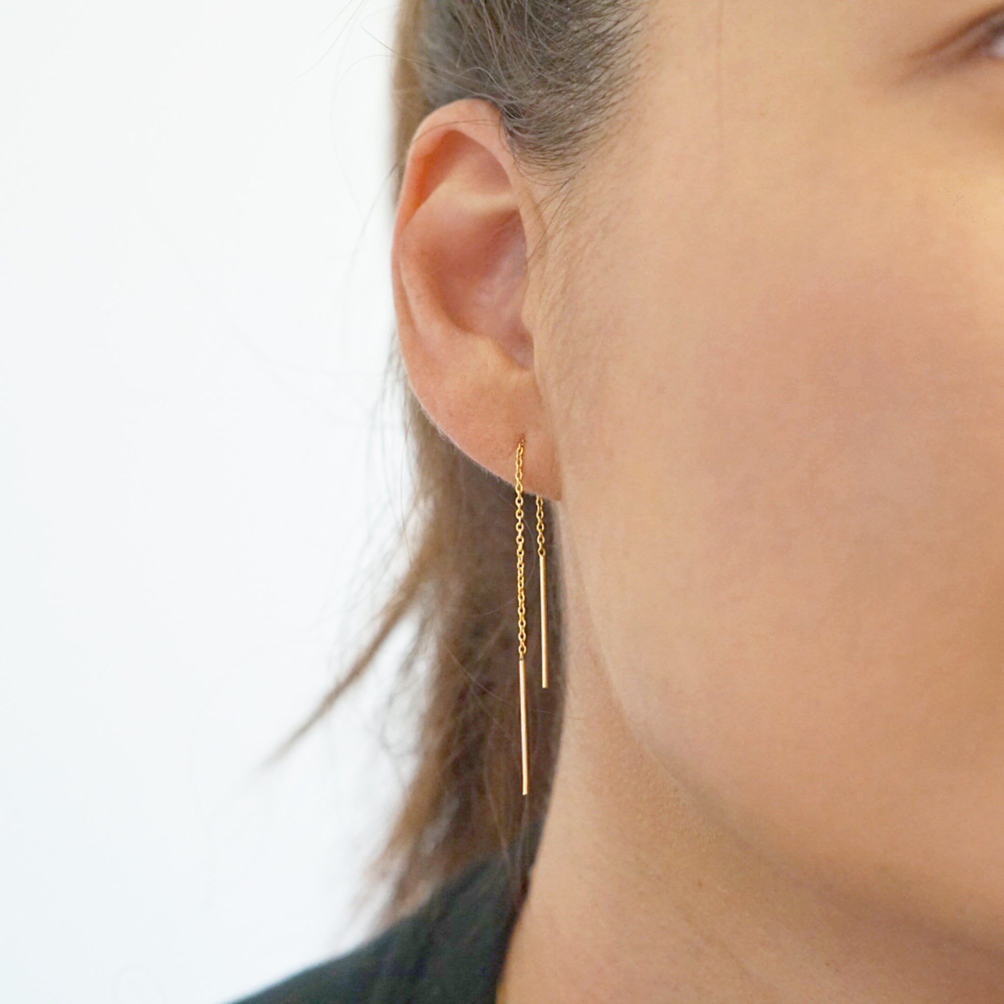 Strand Threader Chain Earrings - Yellow Gold