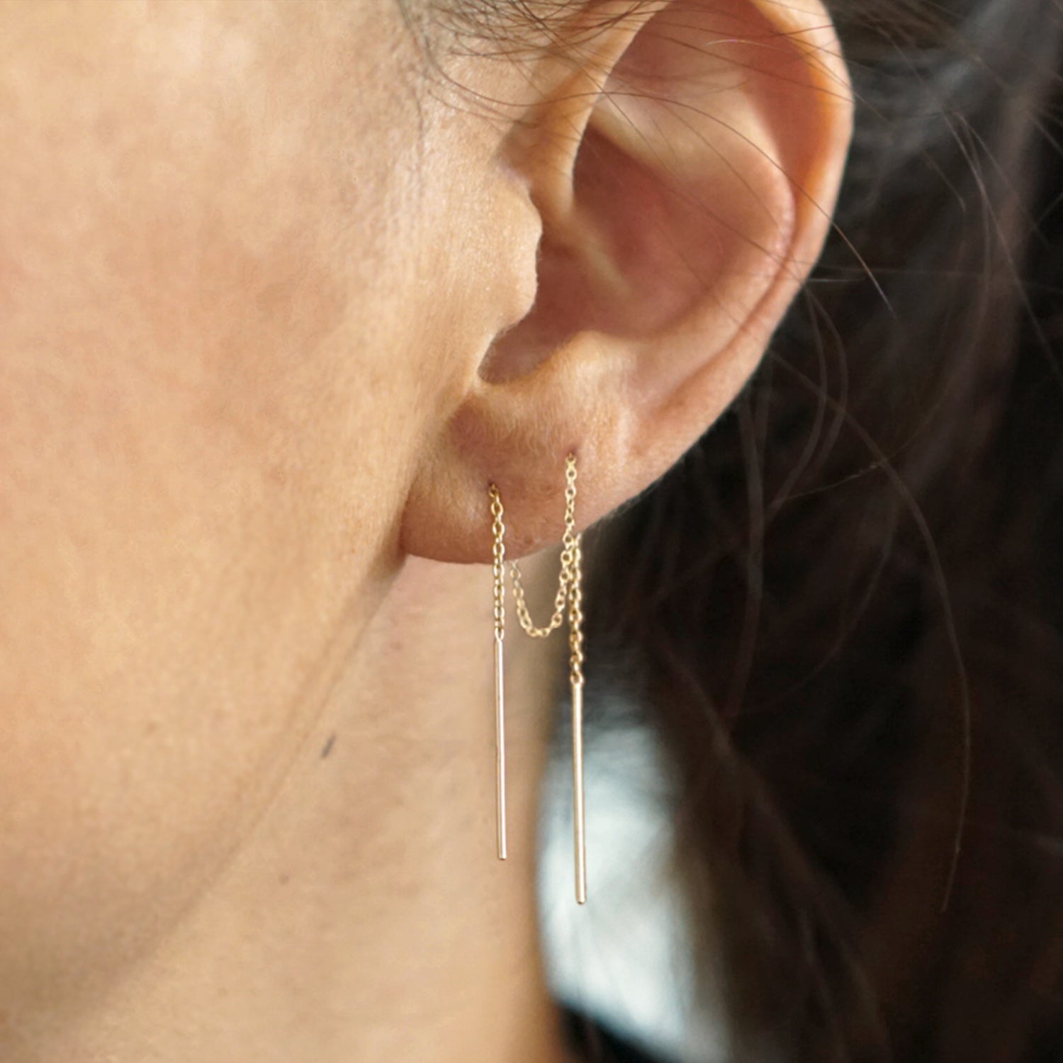 Strand Threader Chain Earrings - Yellow Gold