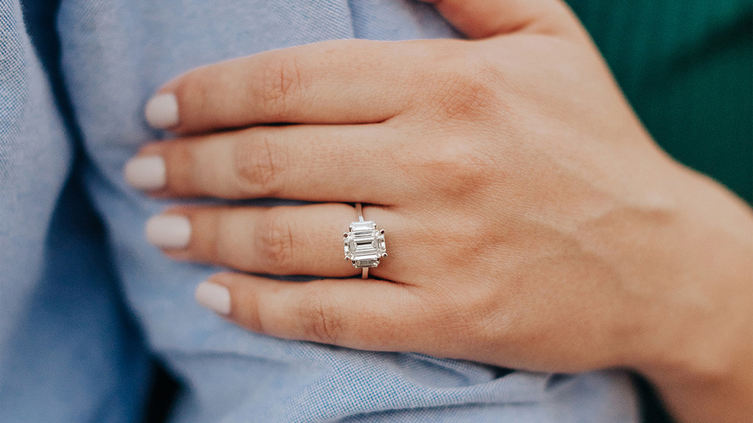 Lab diamond emerald white gold engagement ring
