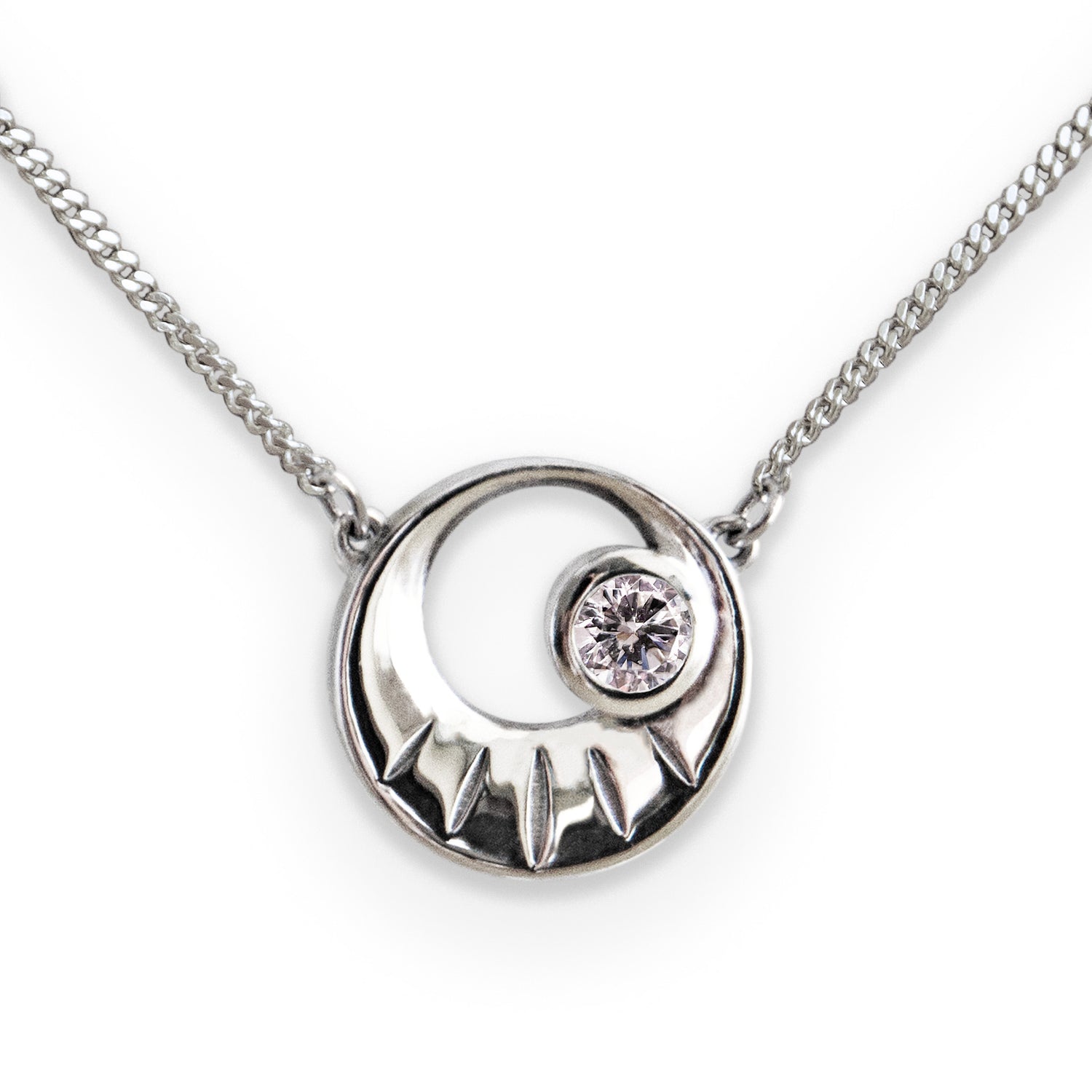 solid white gold necklace with bezel set lab diamond