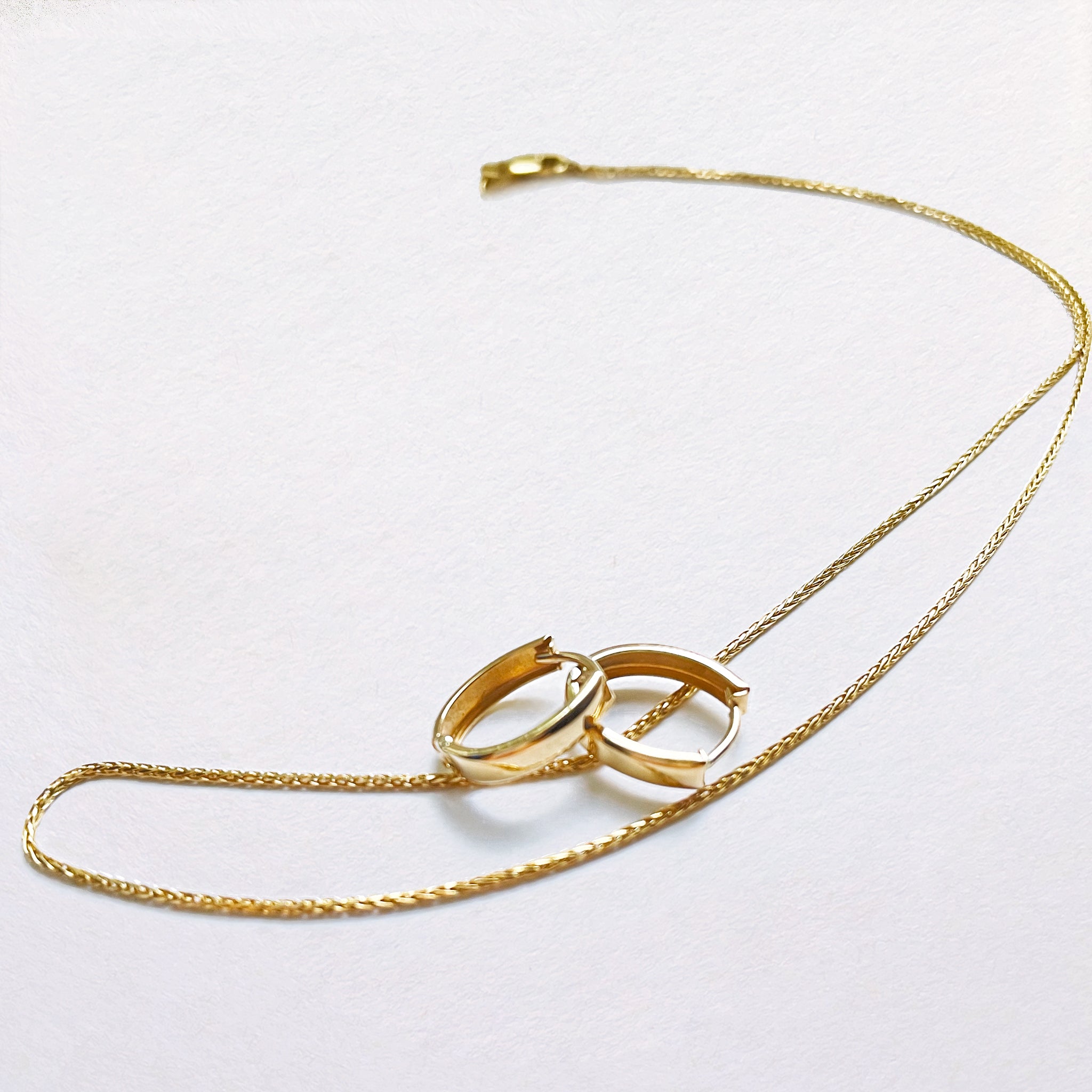solid gold huggie hoop earrings and gwenith wheat chain necklace - AïANA jewellery Australia