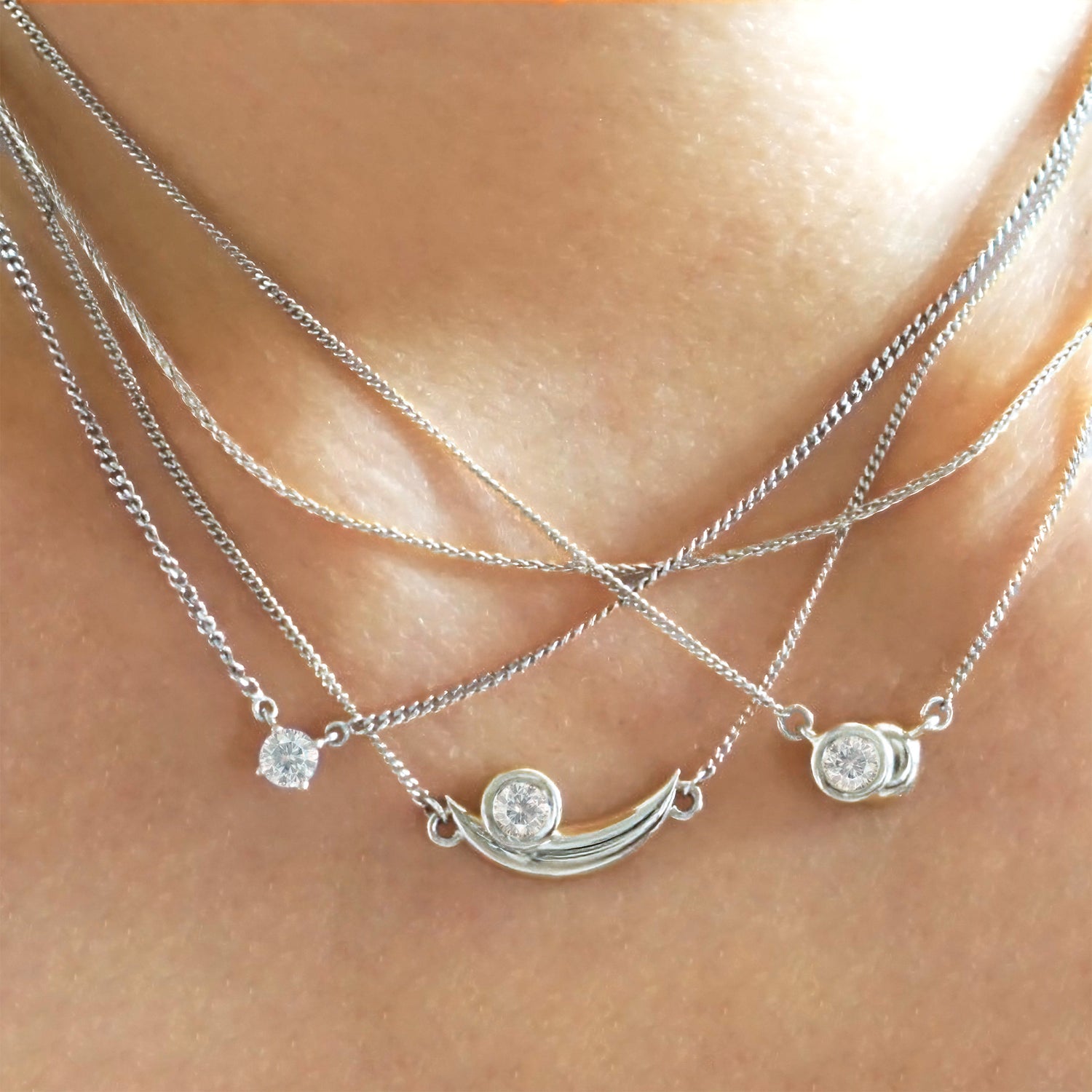 lab diamond modern necklace stack white gold australia