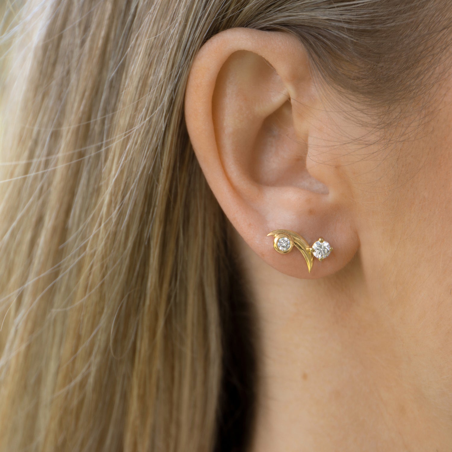 AïANA Balance Lab Diamond Yellow Gold Earring, Endure Lab Diamond Yellow Gold Earring Stack