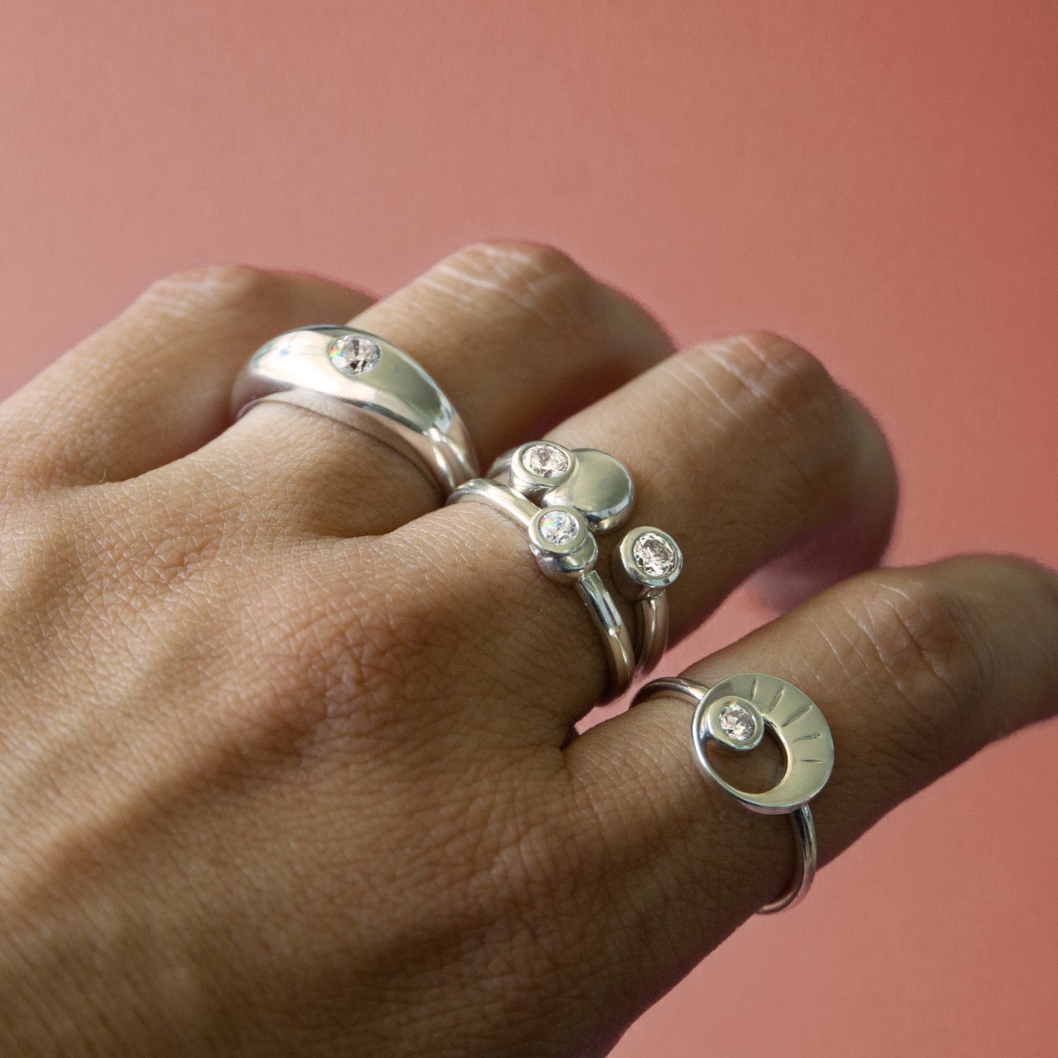 Sustainable diamond ring stack look - AiANA